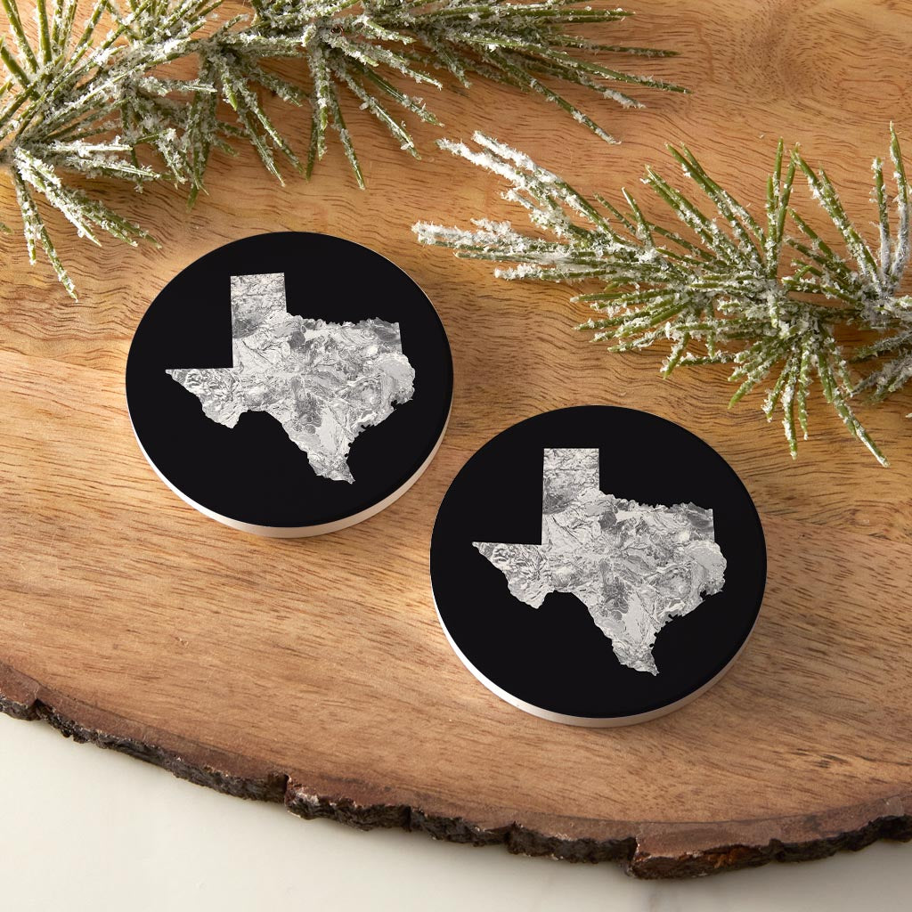 Minimalistic B&W Texas Metal State Shape | Absorbent Car Coasters | Set of 2 | Min 4