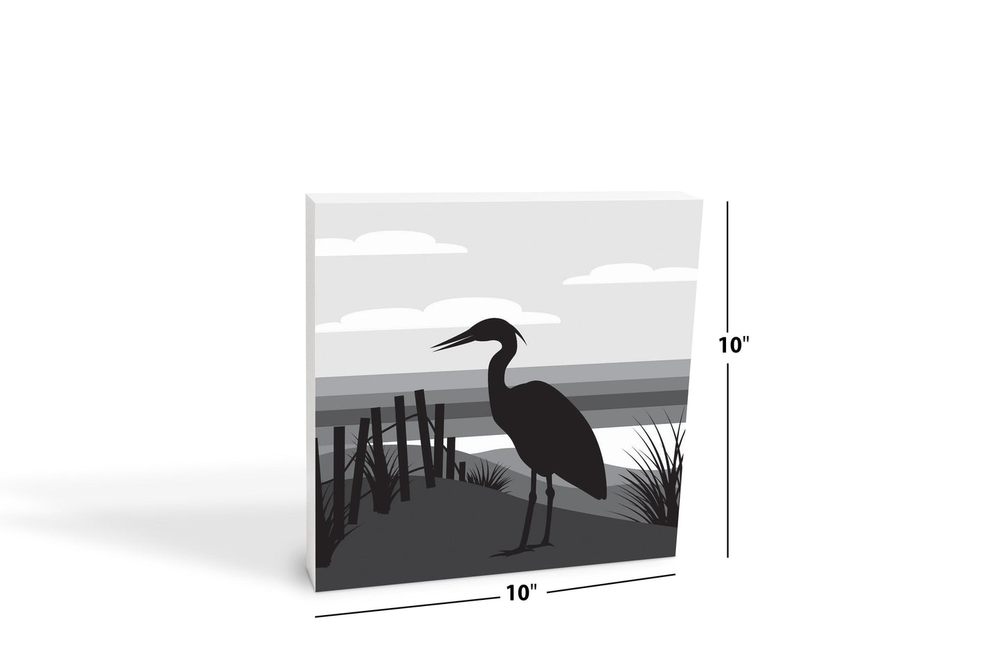Minimalistic B&W Cape Cod Heron Illustration | Wood Block | Eaches | Min 2
