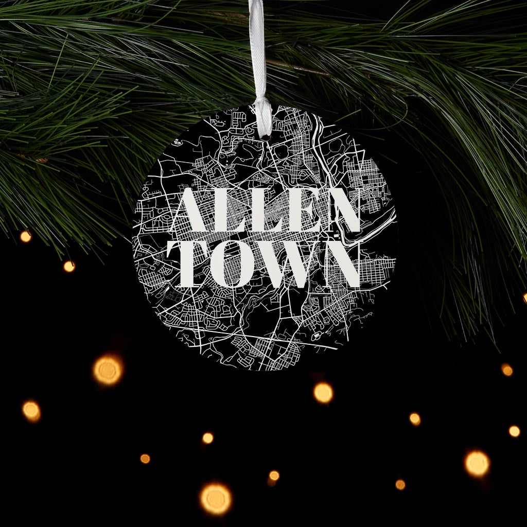 Minimalistic B&W Pennsylvania Allentown Map | Wood Ornament | Eaches | Min 6