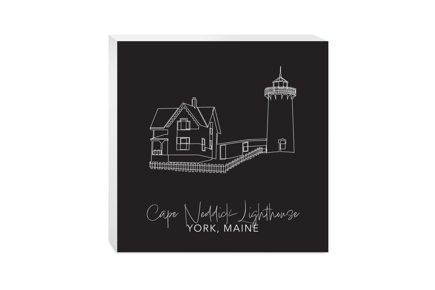Black Cape Neddick Lighthouse | Wood Block | Eaches | Min 2