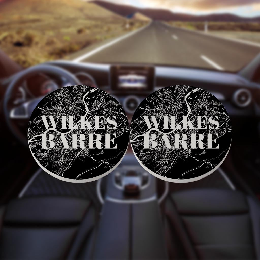 Minimalistic B&W Pennsylvania Wilkes Barre Map | Absorbent Car Coasters | Set of 2 | Min 4