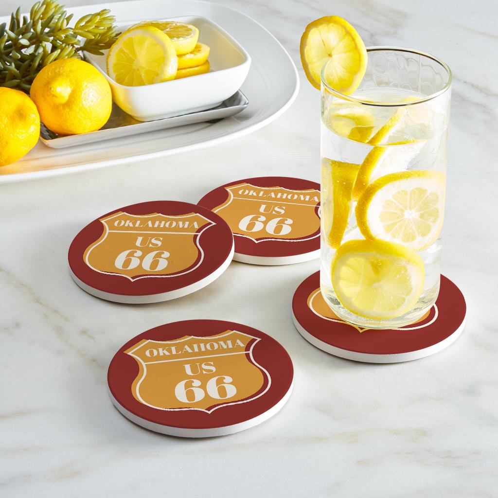 Modern Minimalist Oklahoma Us 66 Orange | Absorbent Coasters | Set of 4 | Min 2