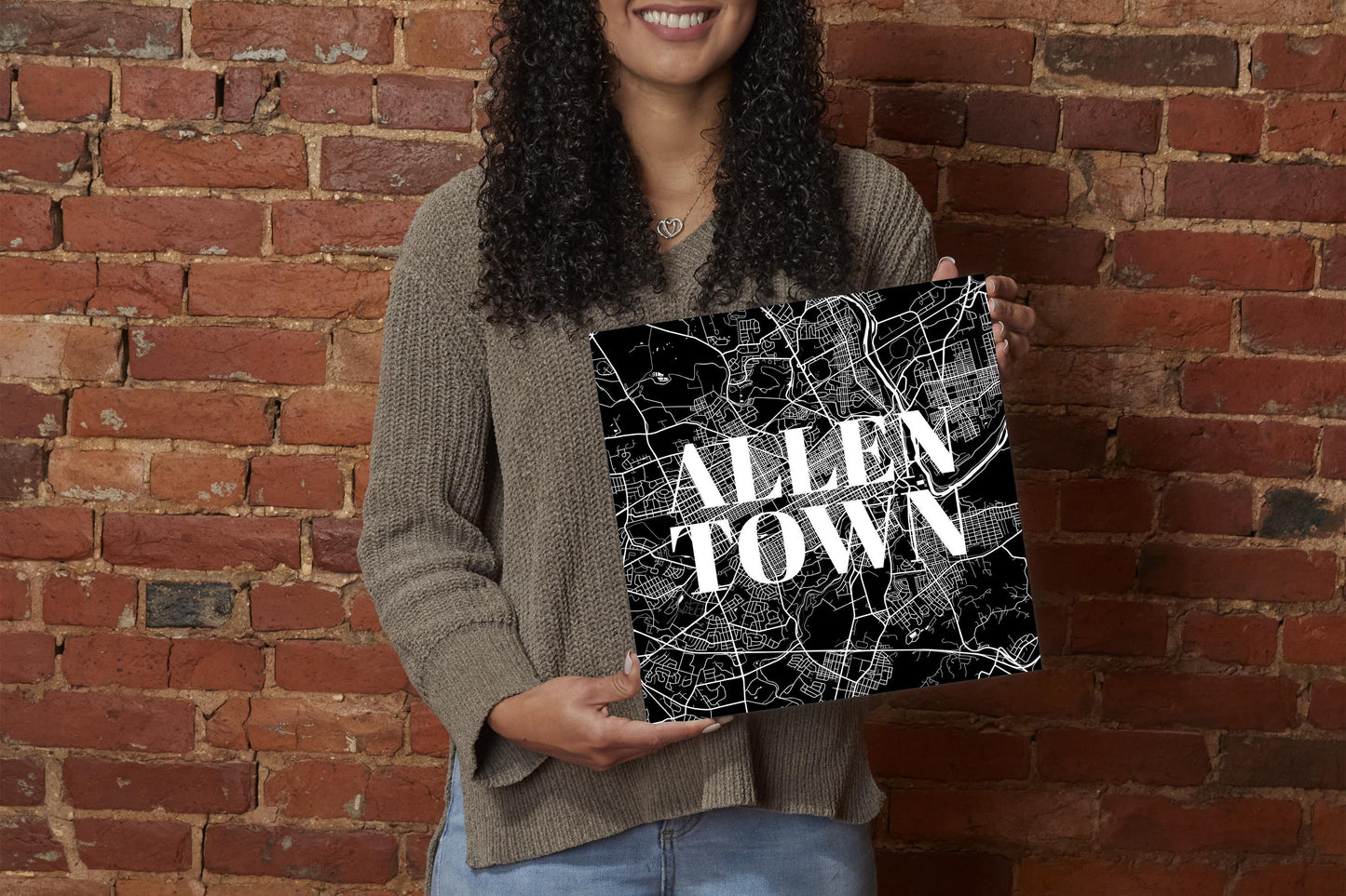 Minimalistic B&W Pennsylvania Allentown Map | Wood Sign | Eaches | Min 2