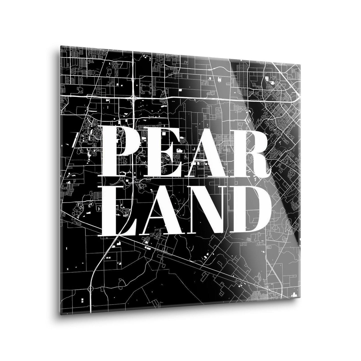 Minimalistic B&W Texas Pearland City Map | Hi-Def Glass Art | Eaches | Min 1