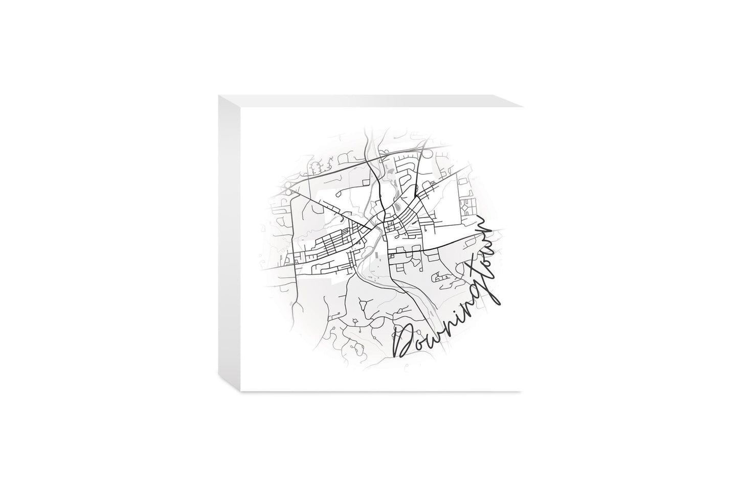 Minimalistic B&W Pennsylvania Downingtown Circle Map | Wood Block | Eaches | Min 4