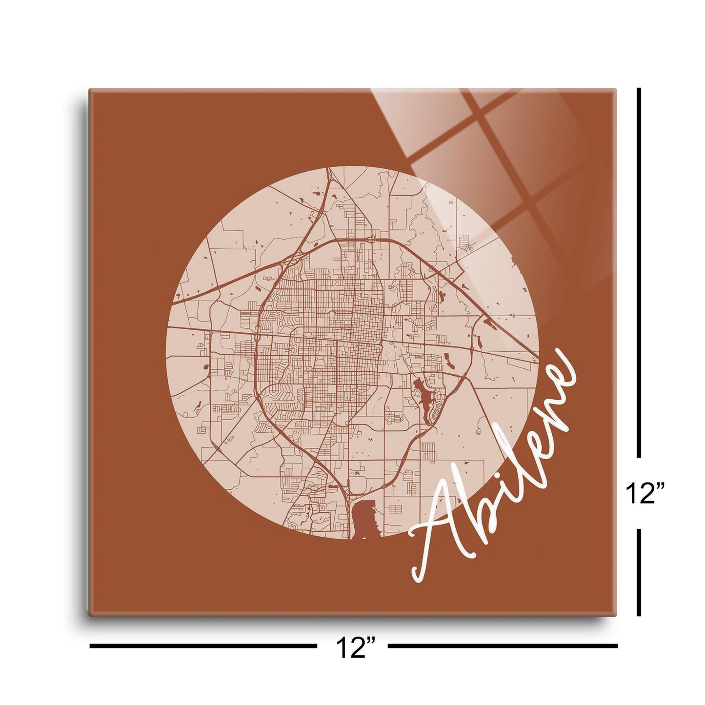 Modern Minimalist Texas Abilene Circle Map | Hi-Def Glass Art | Eaches | Min 1