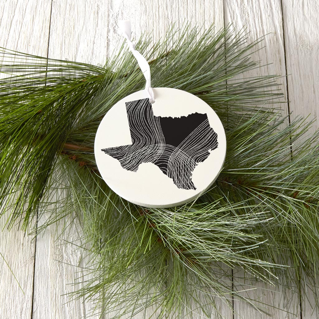 Modern Texas State Shape With Fluid Lines| Wood Ornament | Eaches | Min 6