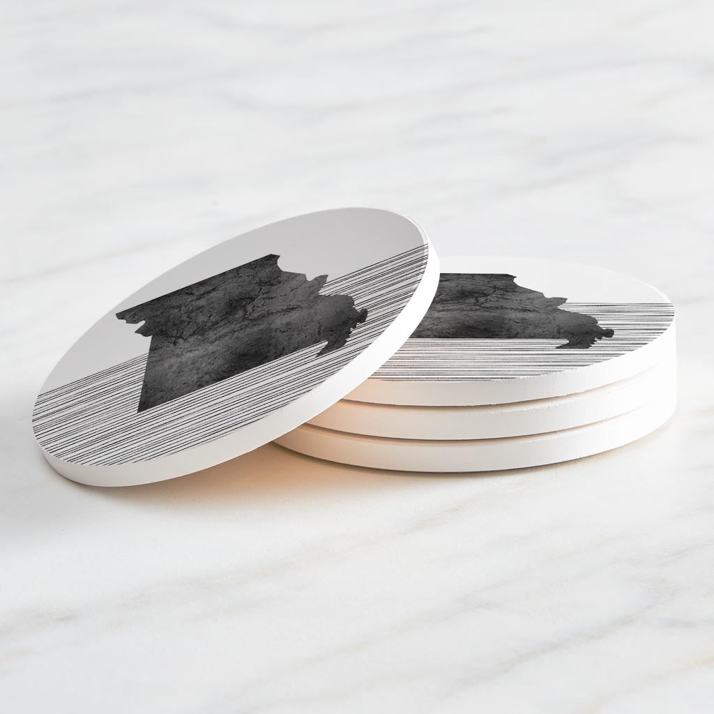 Minimalist B&W Missouri State With Straight Lines | Absorbent Coasters | Set of 4 | Min 2