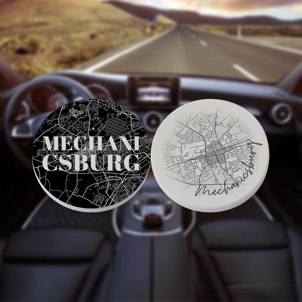 Minimalistic B&W Pennsylvania Mechanicsburg Map Love| Absorbent Car Coasters | Set of 2 | Min 4