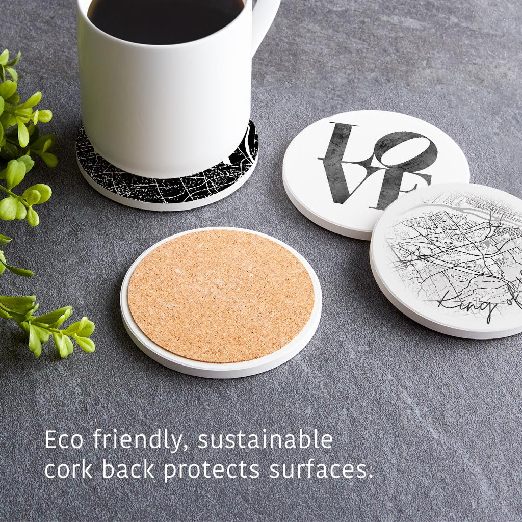 Minimalistic B&W Pennsylvania King Of Prussia Maps Love| Absorbent Coasters | Set of 4 | Min 2