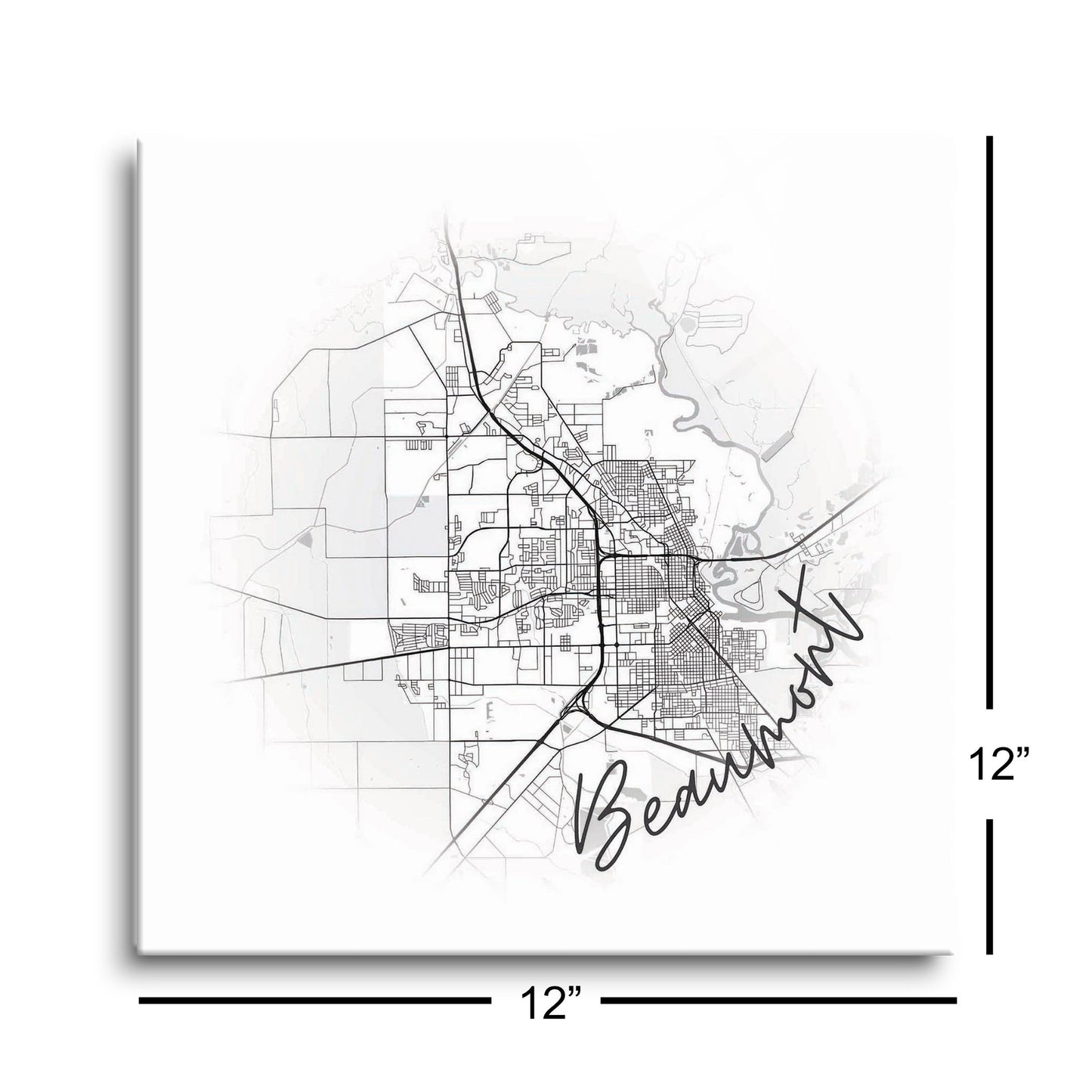 Minimalistic B&W Texas Beaumont Circle Map | Hi-Def Glass Art | Eaches | Min 1