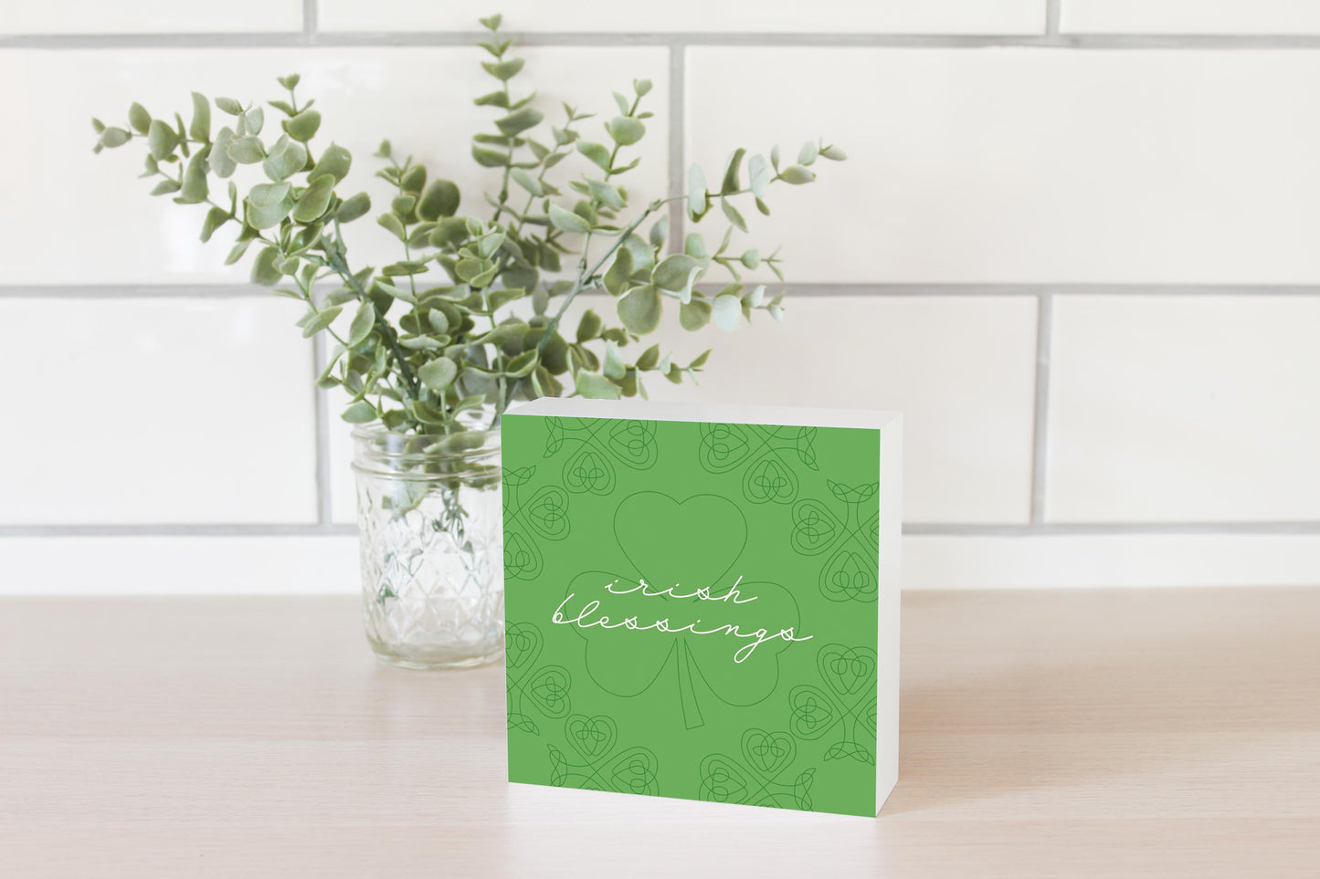 Light Green Shamrock Irish Blessings | Wood Block | Eaches | Min 4