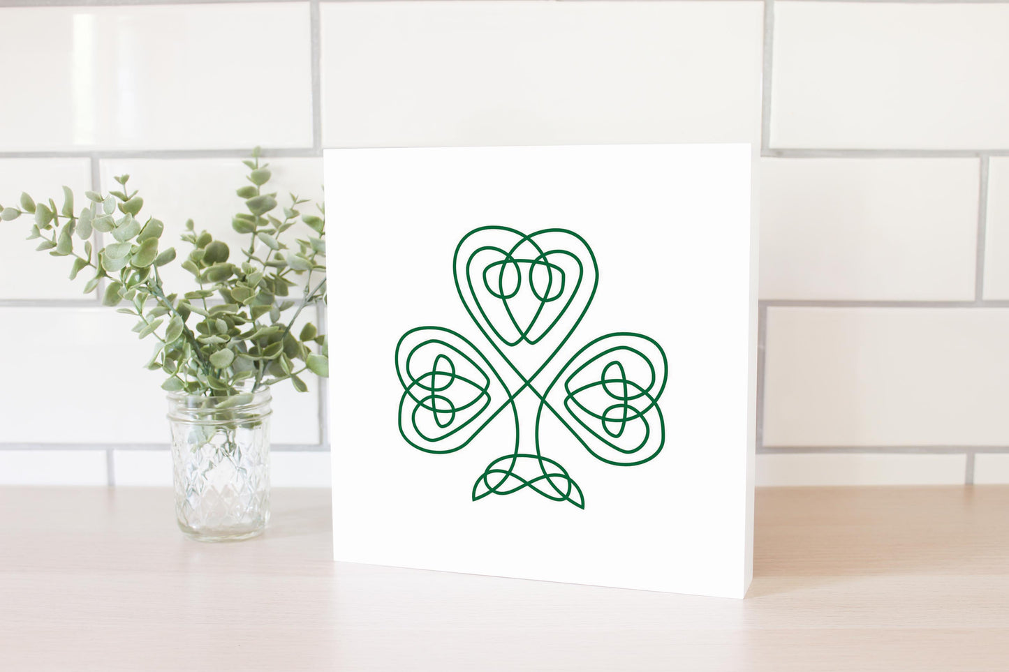 White Green Shamrock | Wood Block | Eaches | Min 2