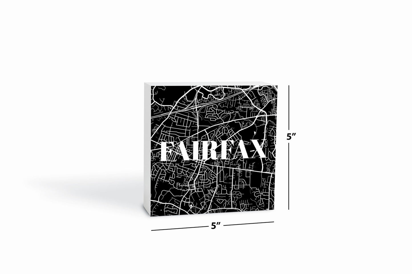 Minimalistic B&W Virginia Fairfax Map | Wood Block | Eaches | Min 4