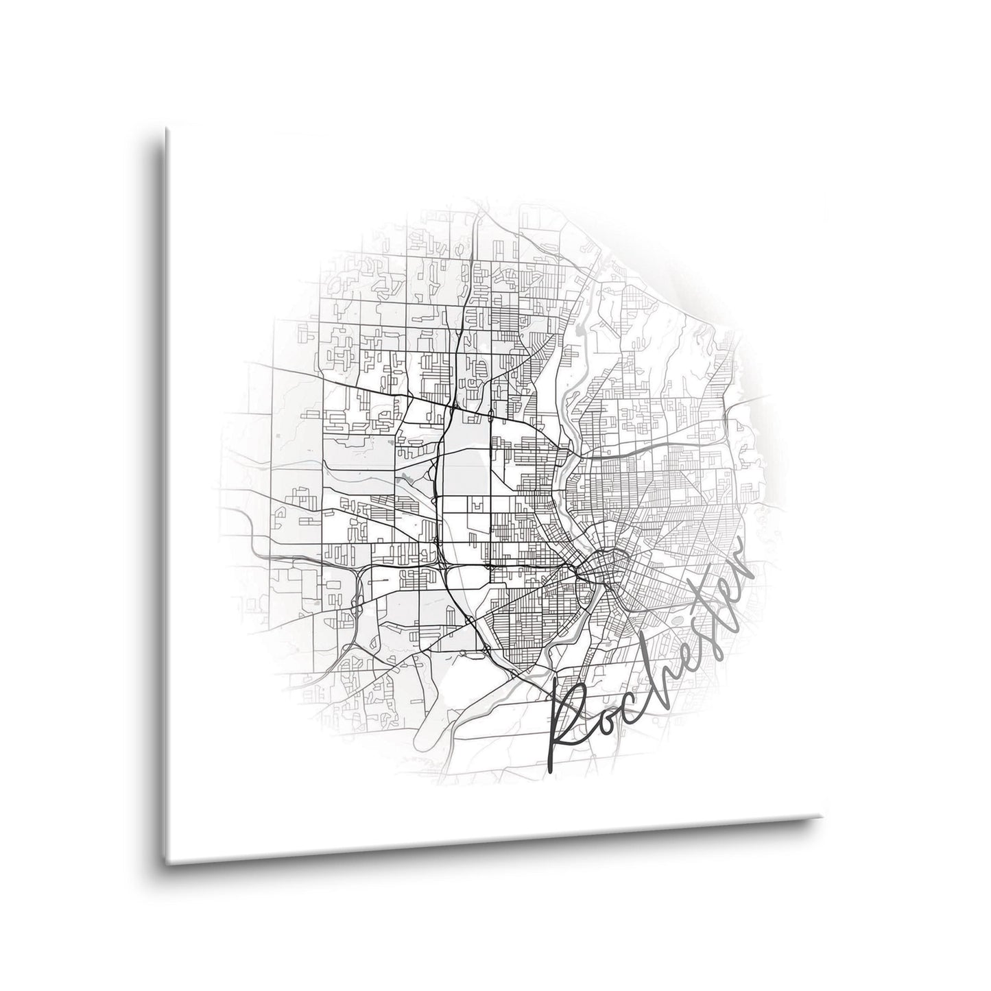 Minimalistic B&W New York Rochester Faded Circle Map | Hi-Def Glass Art | Eaches | Min 2