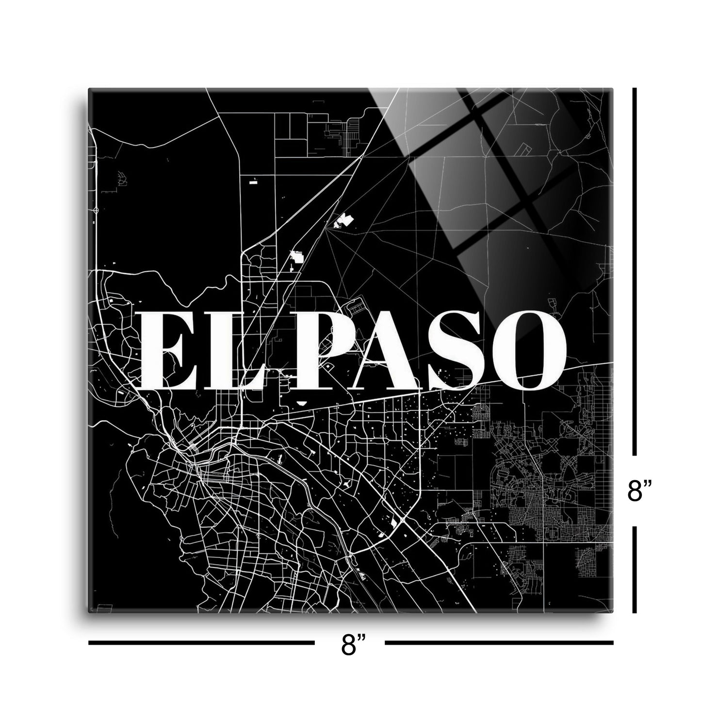Minimalistic B&W Texas El Paso Map | Hi-Def Glass Art | Eaches | Min 2