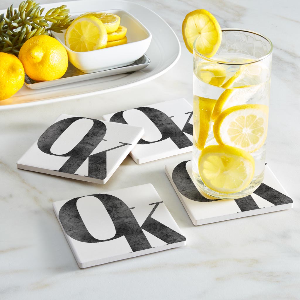 Modern White Oklahoma Initials | Absorbent Coasters | Set of 4 | Min 2