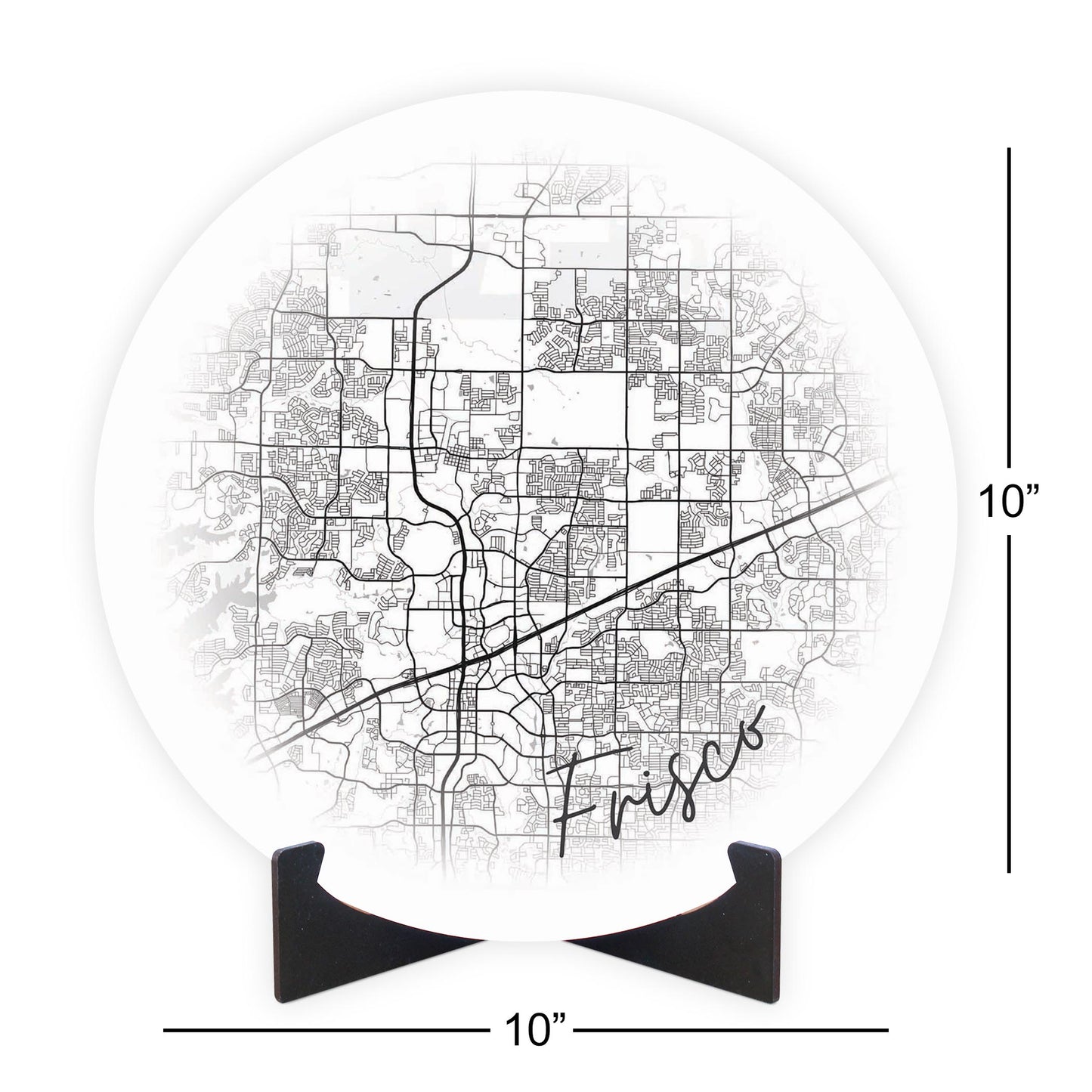 Minimalistic B&W Texas Frisco Circle Map | Wood Sign | Eaches | Min 1