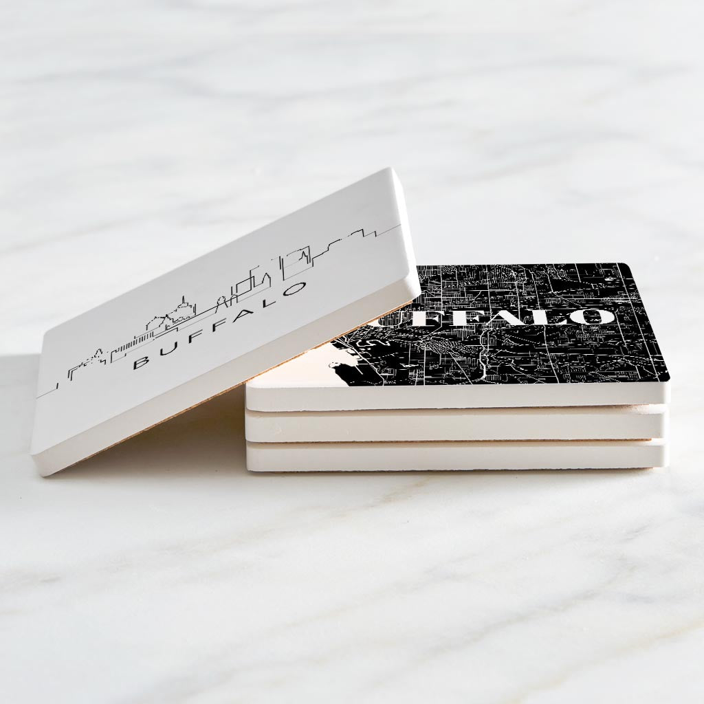 Minimalistic B&W New York Buffalo State | Absorbent Coasters | Set of 4 | Min 2