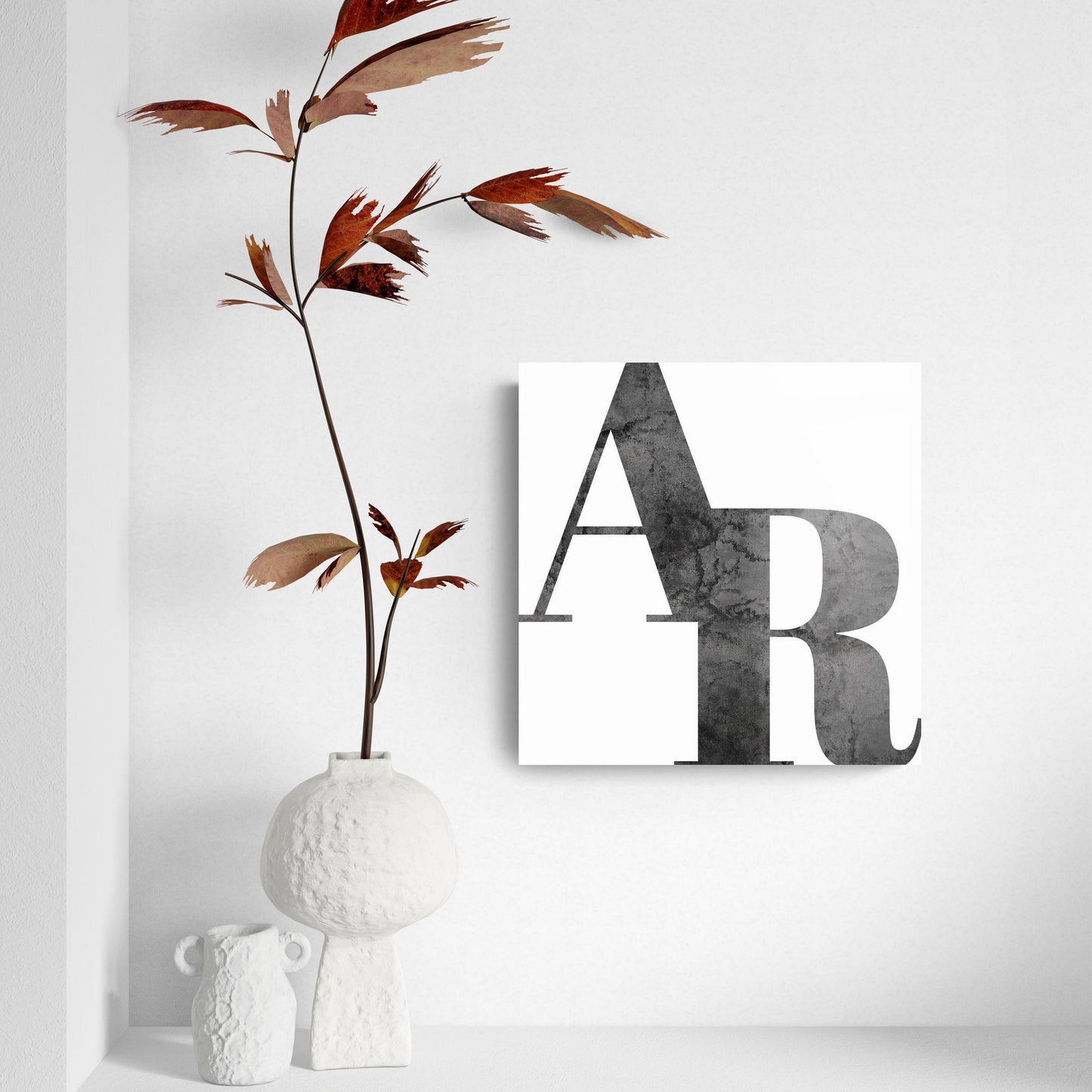 B&W Minimalist Arkansas White Initials | Hi-Def Glass Art | Eaches | Min 2