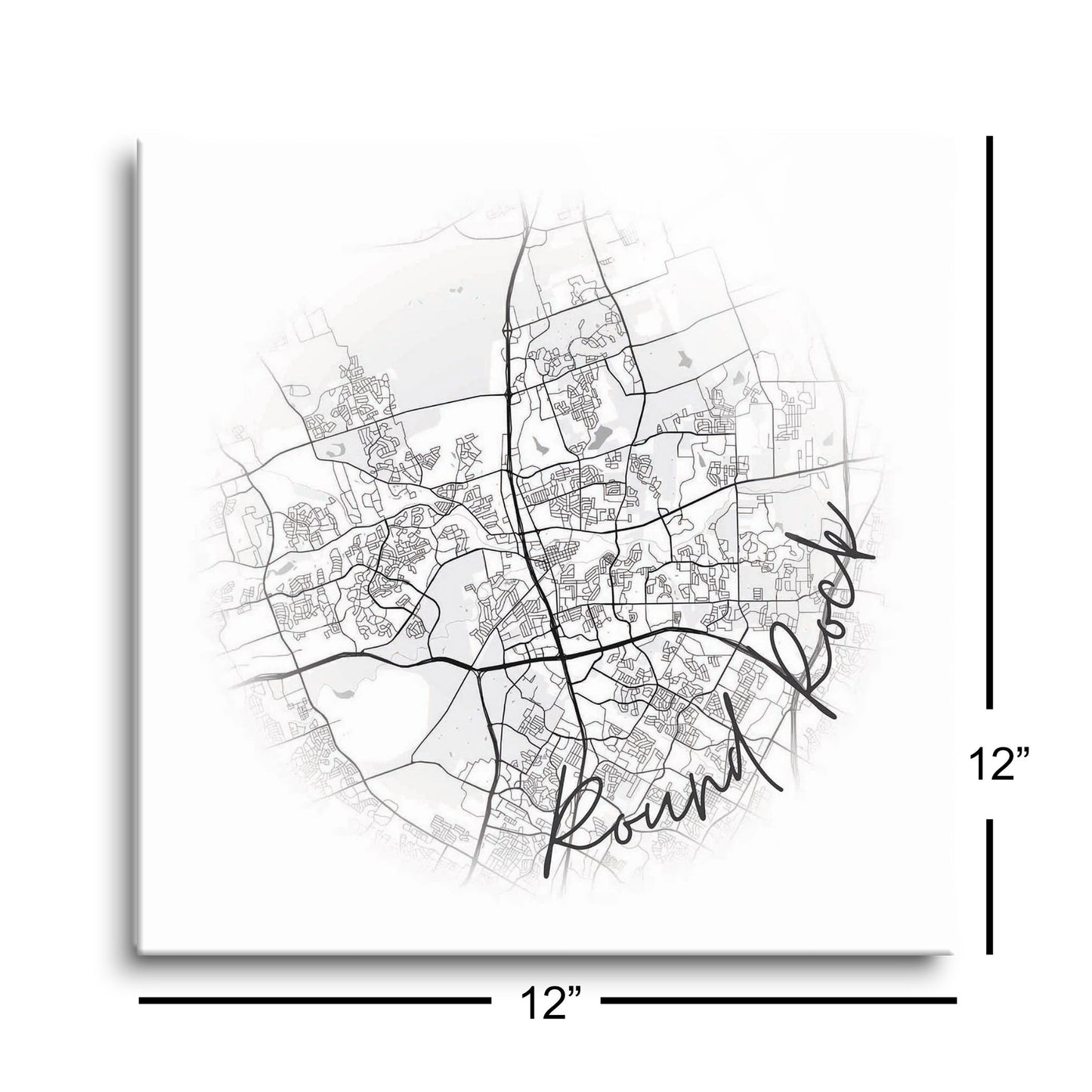 Minimalistic B&W Texas Round Rock Circle Map | Hi-Def Glass Art | Eaches | Min 1
