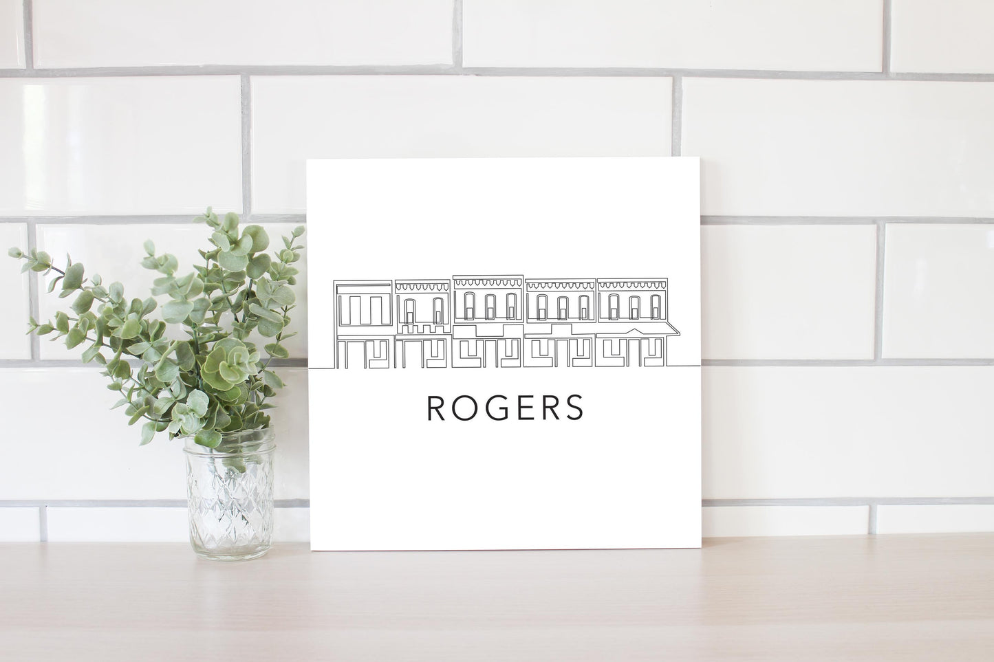 Minimalist B&W Arkansas Rogers Skyline | Wood Sign | Eaches | Min 2