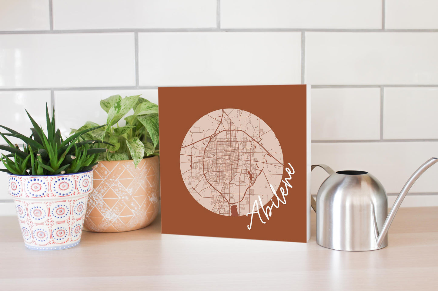 Modern Minimalist Texas Abilene Circle Map | Wood Block | Eaches | Min 2