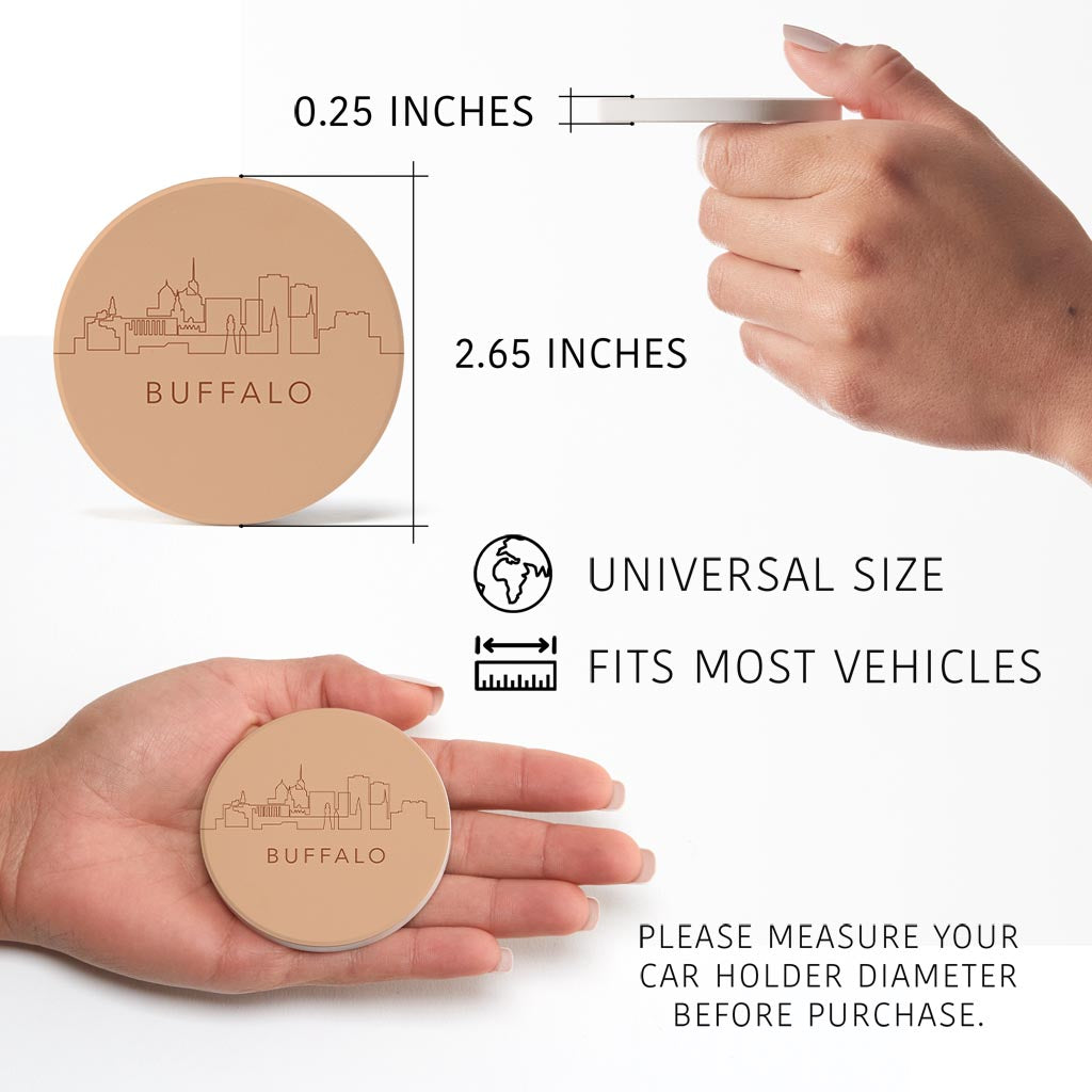 Modern Minimalistic New York Buffalo Skyline | Absorbent Car Coasters | Set of 2 | Min 4