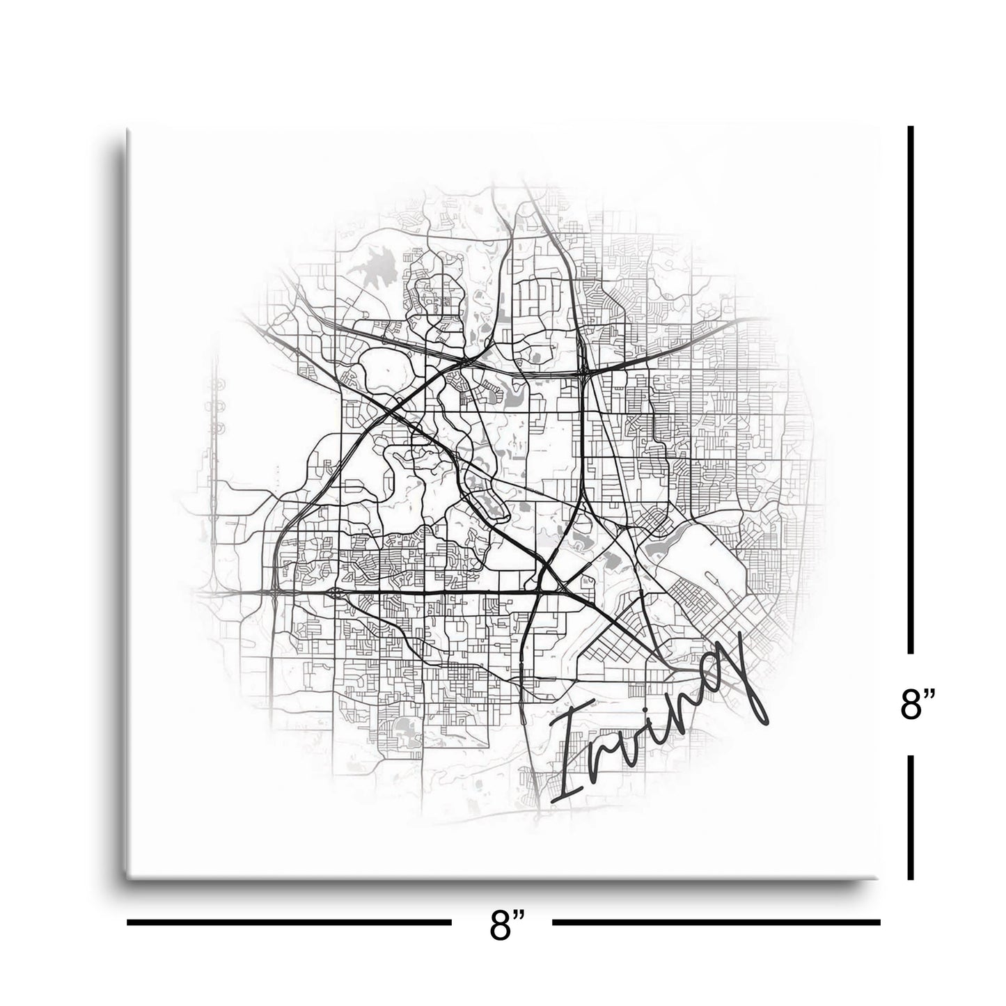 Minimalistic B&W Texas Irving Circle Map | Hi-Def Glass Art | Eaches | Min 2