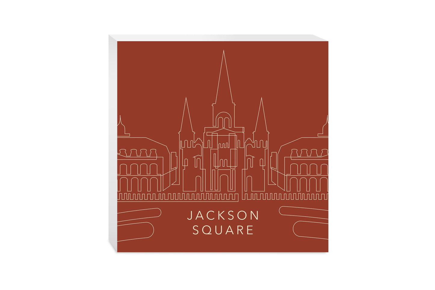 Modern Minimalist Louisiana Jackson Square Line Drawing | Wood Block | Eaches | Min 2