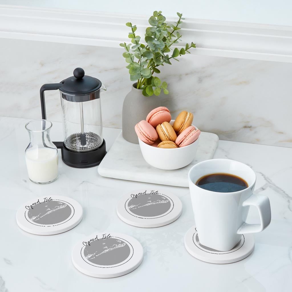 Minimalist B&W Louisiana Grand Isle Circle Map | Absorbent Coasters | Set of 4 | Min 2