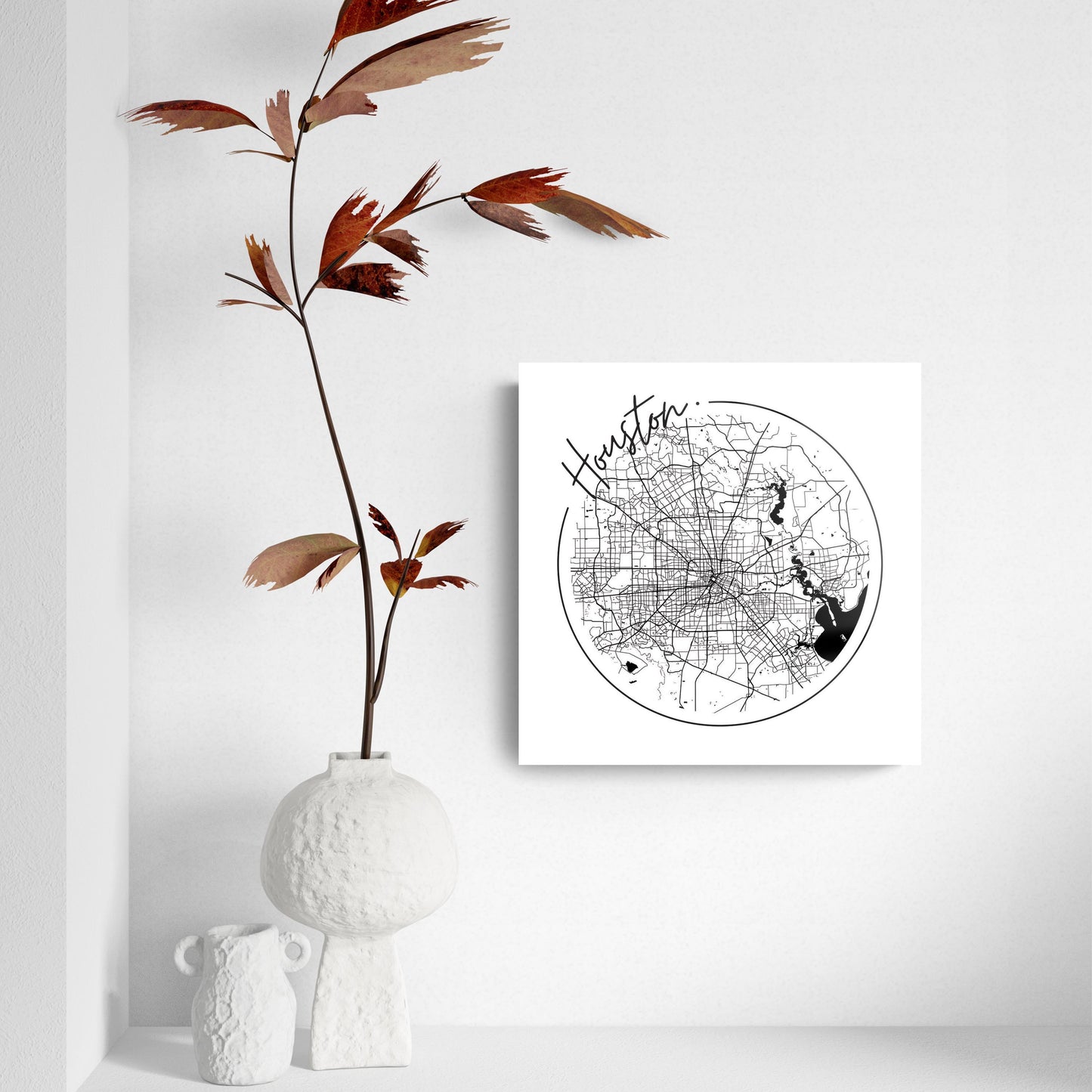 Modern Houston White Round Map | Hi-Def Glass Art | Eaches | Min 2