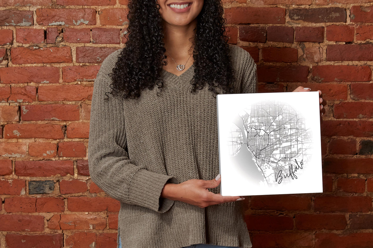 Minimalistic B&W New York Buffalo Faded Circle Map | Wood Block | Eaches | Min 2