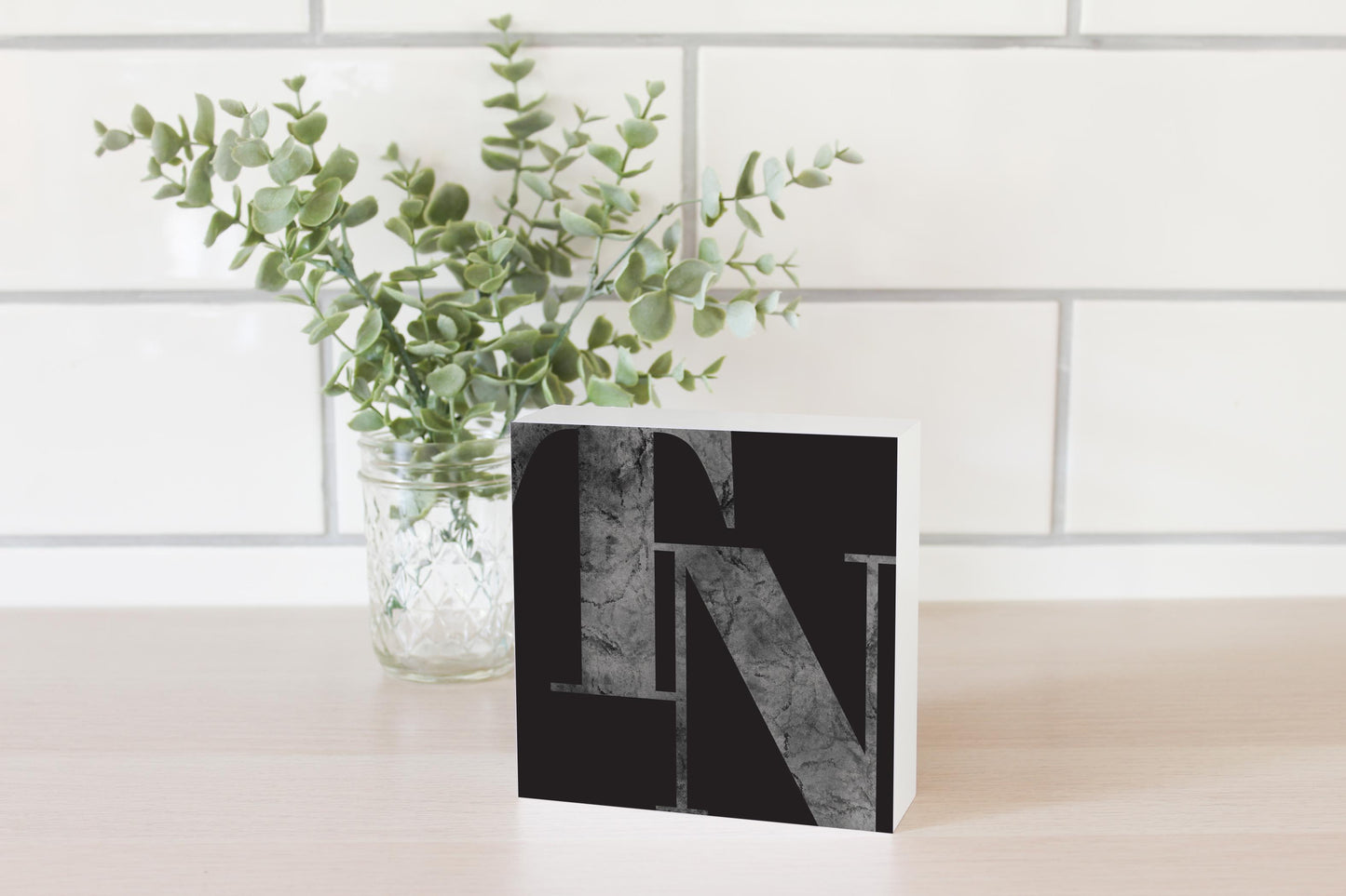 Minimalist B&W Tennessee Black Initials | Wood Block | Eaches | Min 4