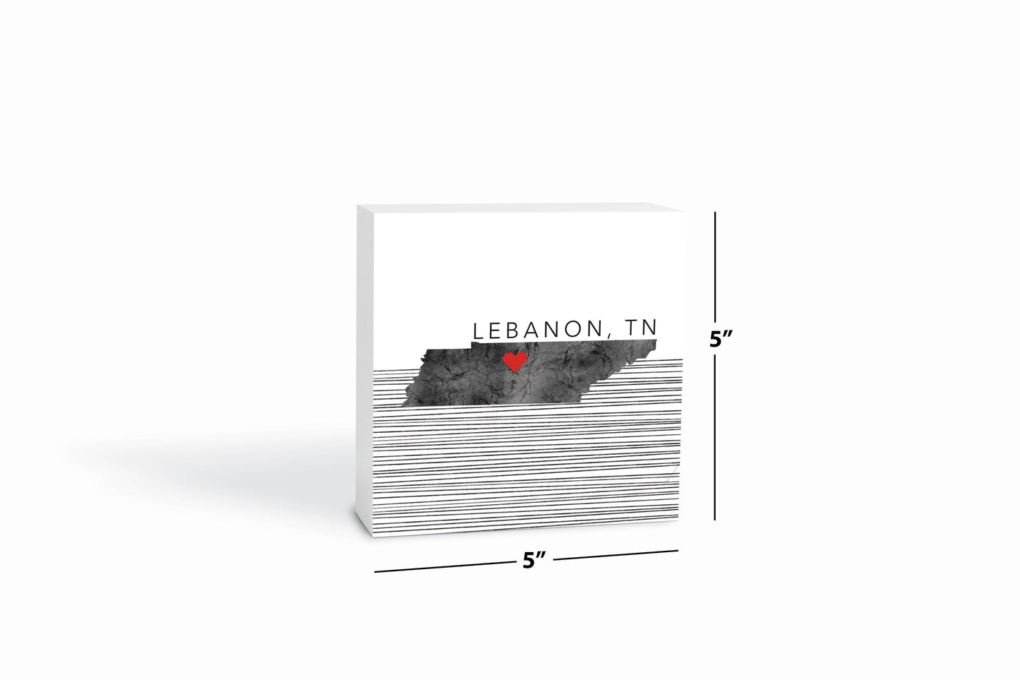 Minimalist B&W Tennessee State Lebanon Heart | Wood Block | Eaches | Min 4