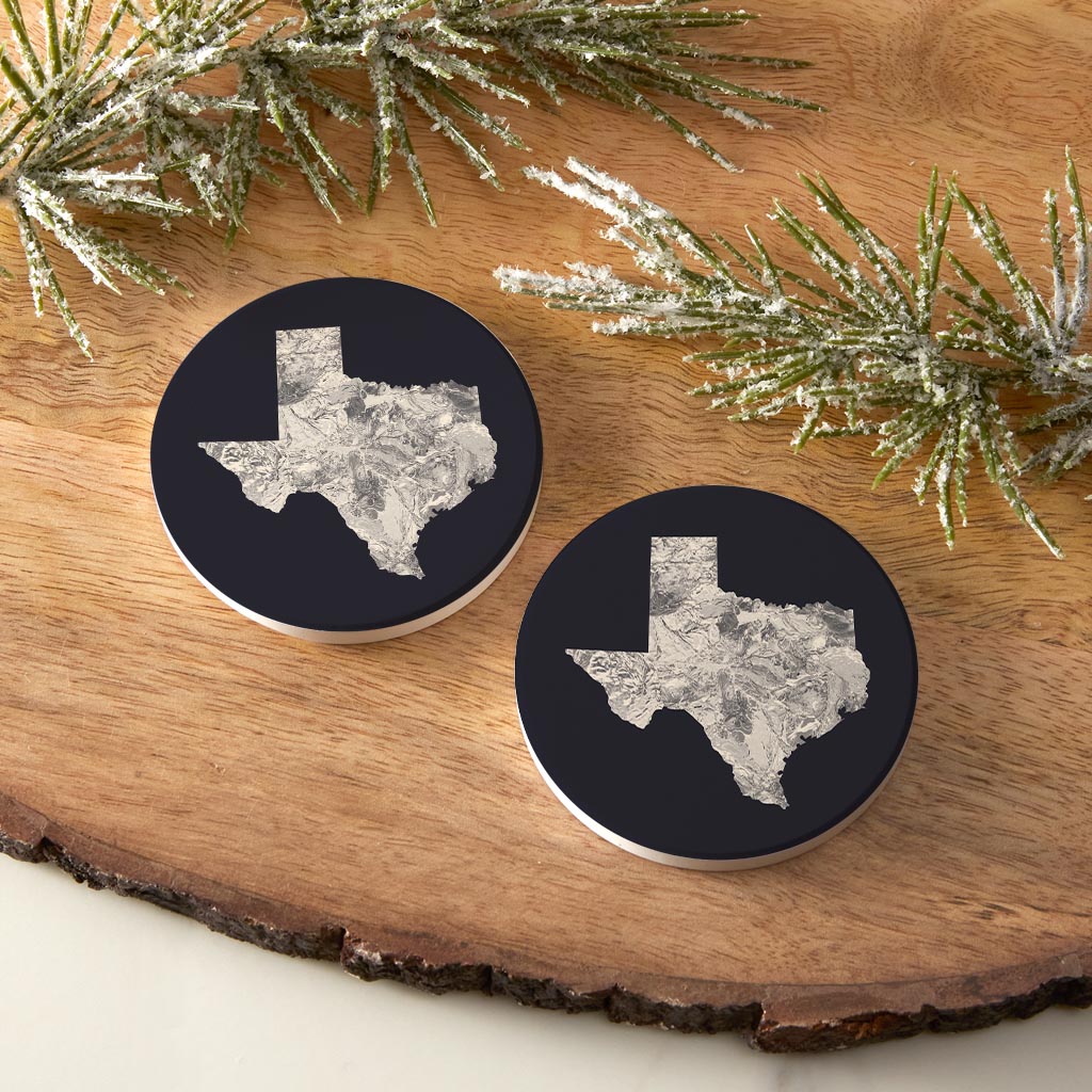 Modern Minimalist Texas Metal State Shape | Absorbent Car Coasters | Set of 2 | Min 4