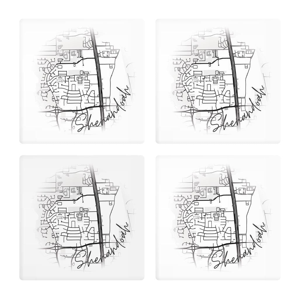 Minimalistic B&W Texas Shenandoah Circle Map | Absorbent Coasters | Set of 4 | Min 2