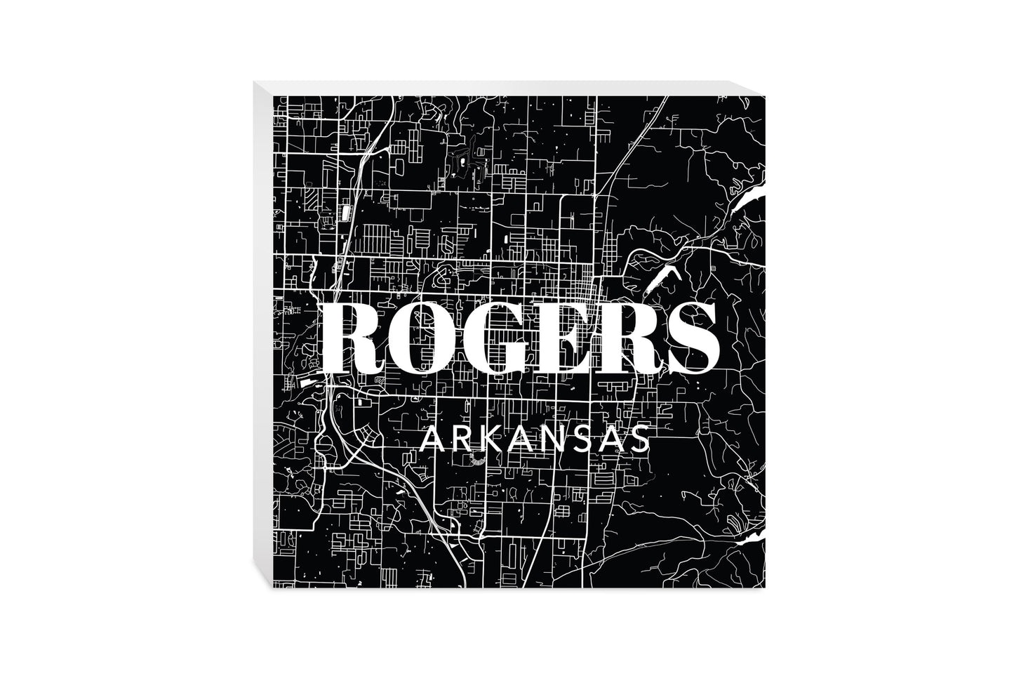 Minimalist B&W Arkansas Rogers Map State | Wood Block | Eaches | Min 2
