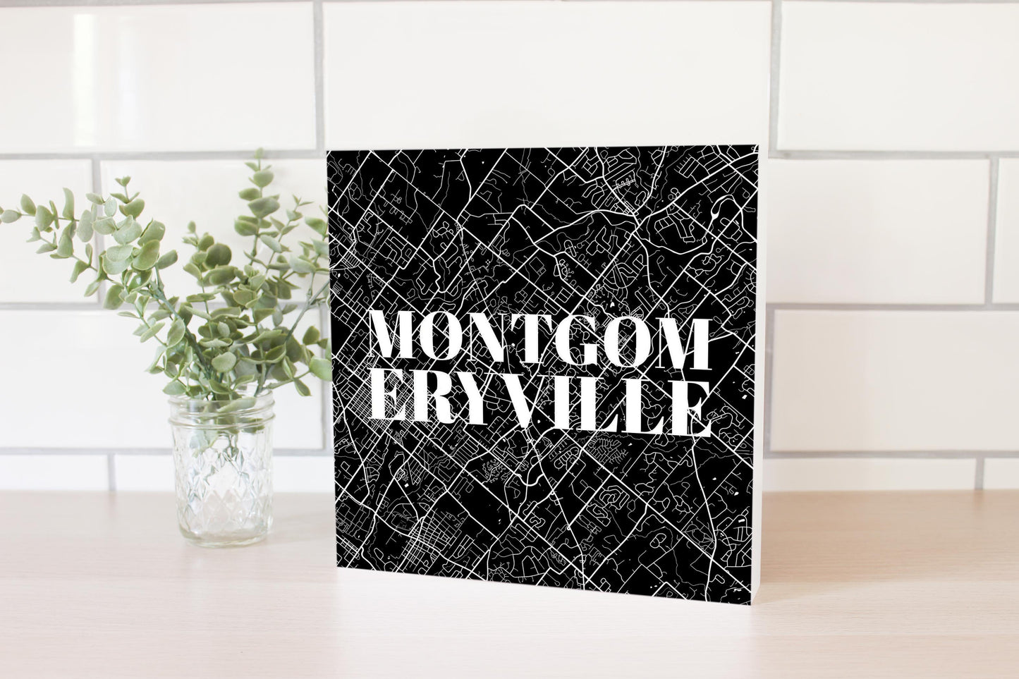 Minimalistic B&W Pennsylvania Montgomeryville Map | Wood Block | Eaches | Min 2