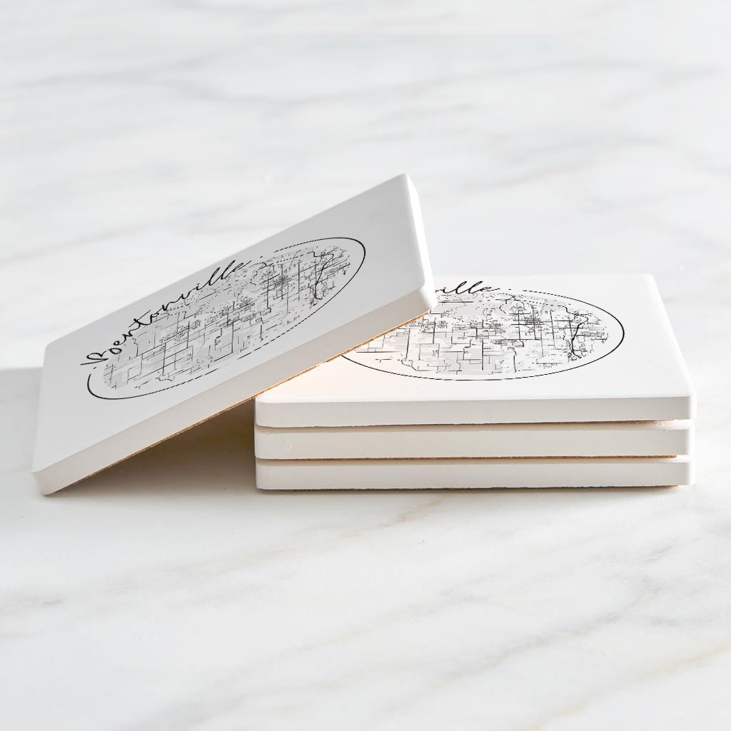 Minimalist B&W Arkansas Bentonville Circle Map | Absorbent Coasters | Set of 4 | Min 2