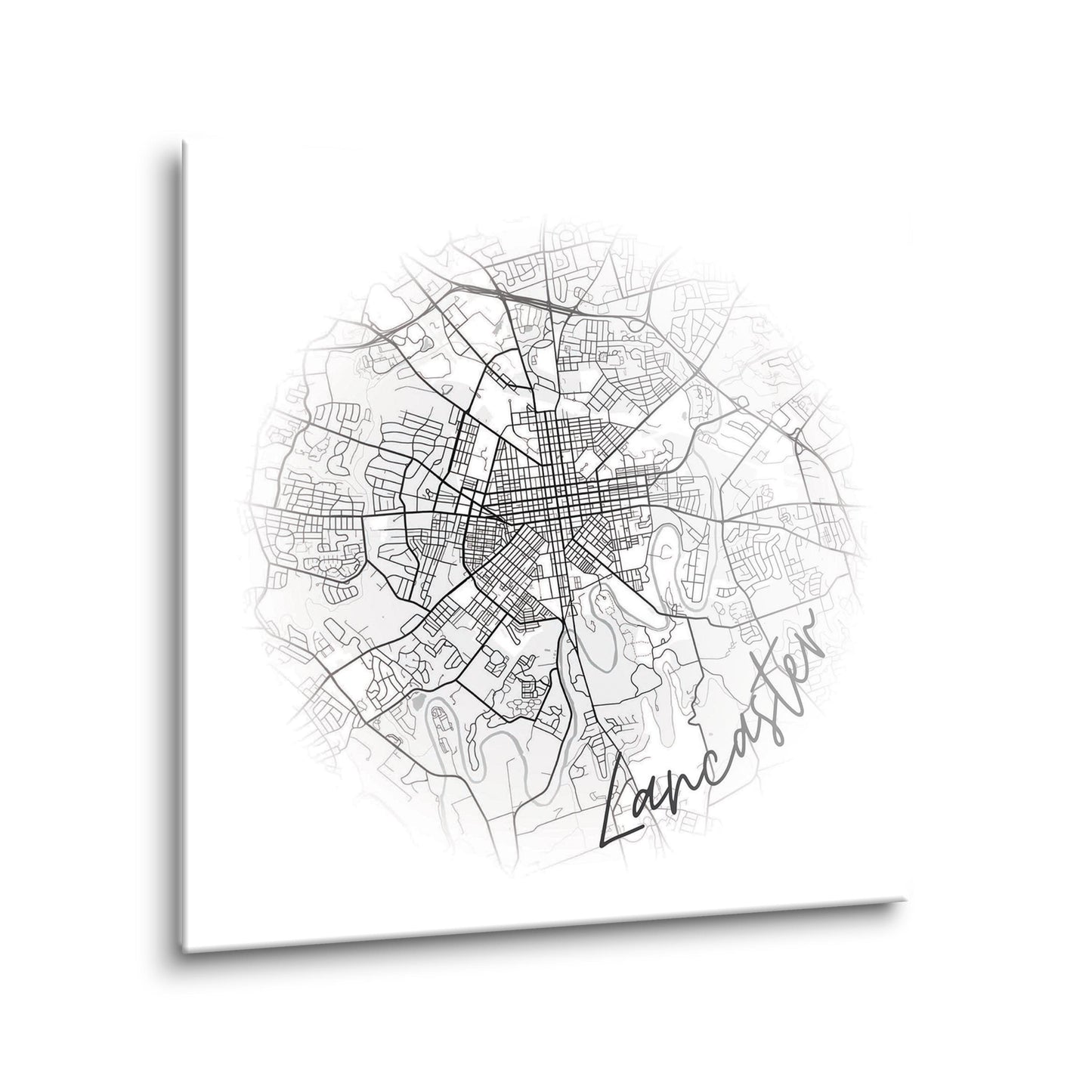 Minimalistic B&W Pennsylvania Lancaster Circle Map | Hi-Def Glass Art | Eaches | Min 2