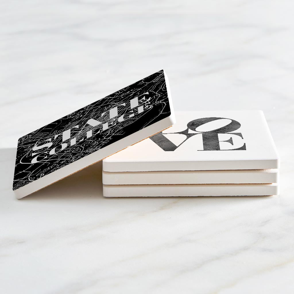 Minimalistic B&W Pennsylvania State College Maps Love| Absorbent Coasters | Set of 4 | Min 2