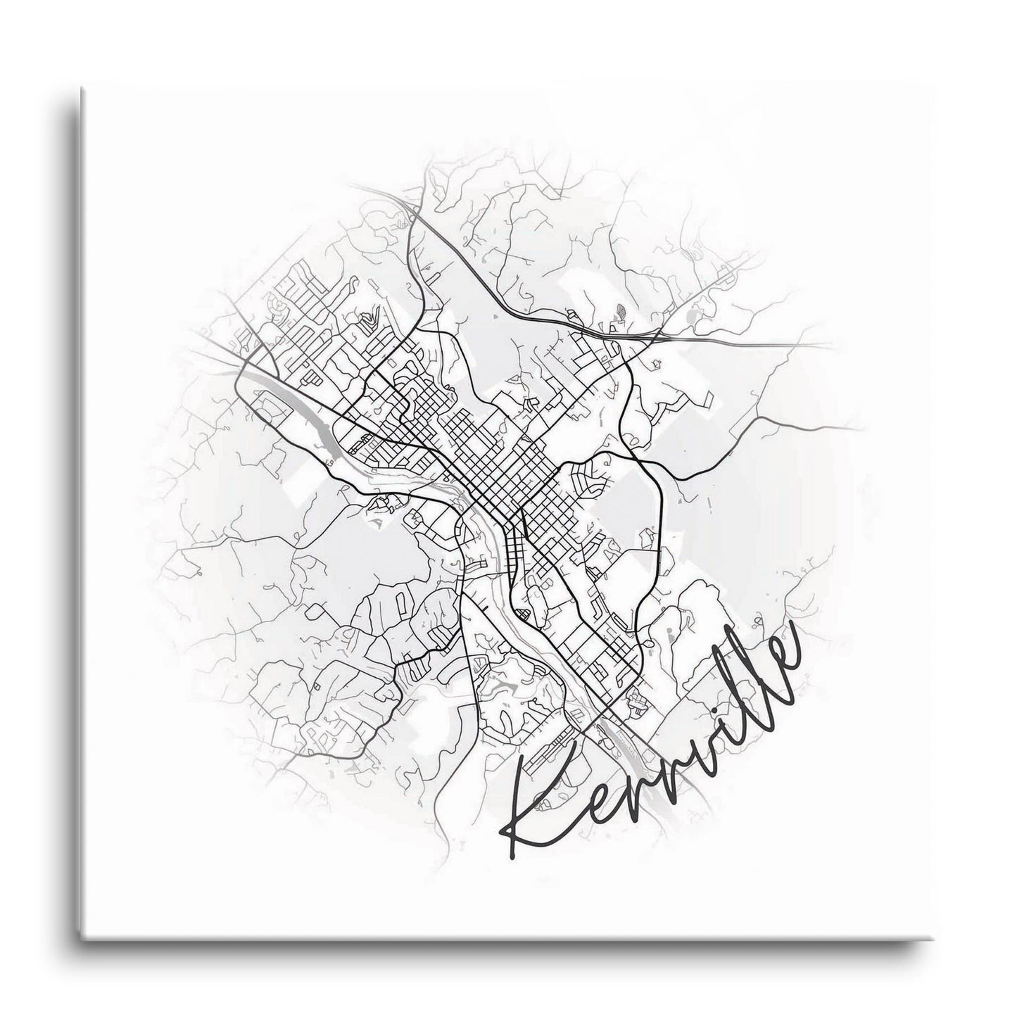 Minimalistic B&W Texas Kerrville Circle Map | Hi-Def Glass Art | Eaches | Min 1