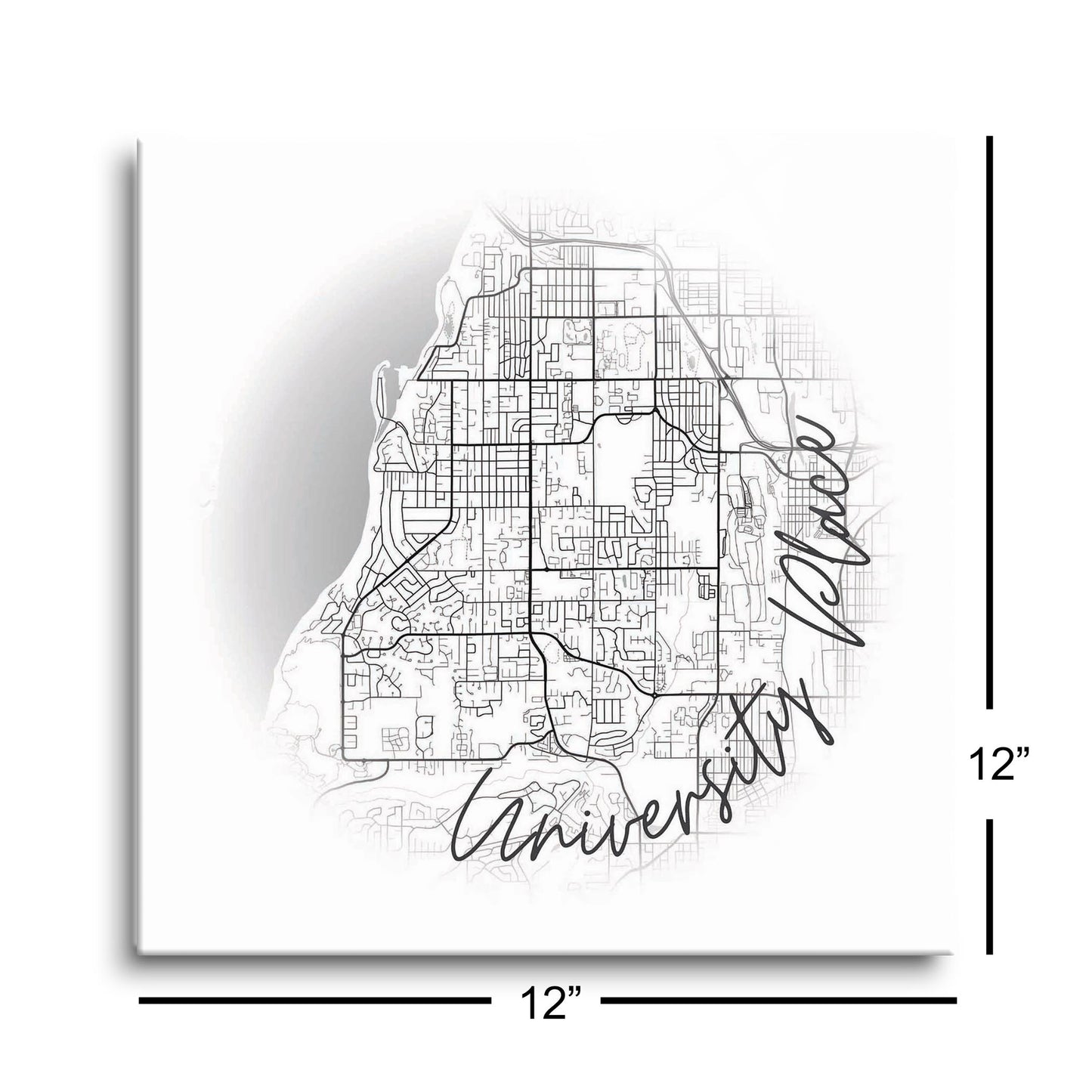 Minimalistic B&W Washington University Place Circle Map | Hi-Def Glass Art | Eaches | Min 1