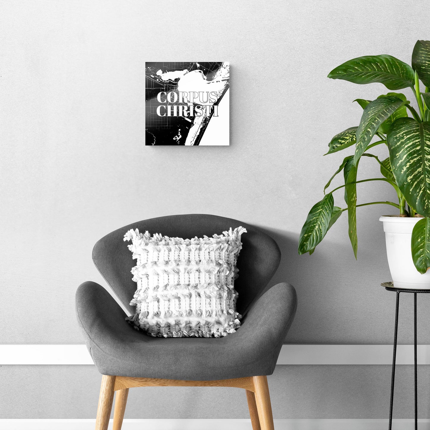 Minimalistic B&W Texas Corpus Christi Map | Hi-Def Glass Art | Eaches | Min 1