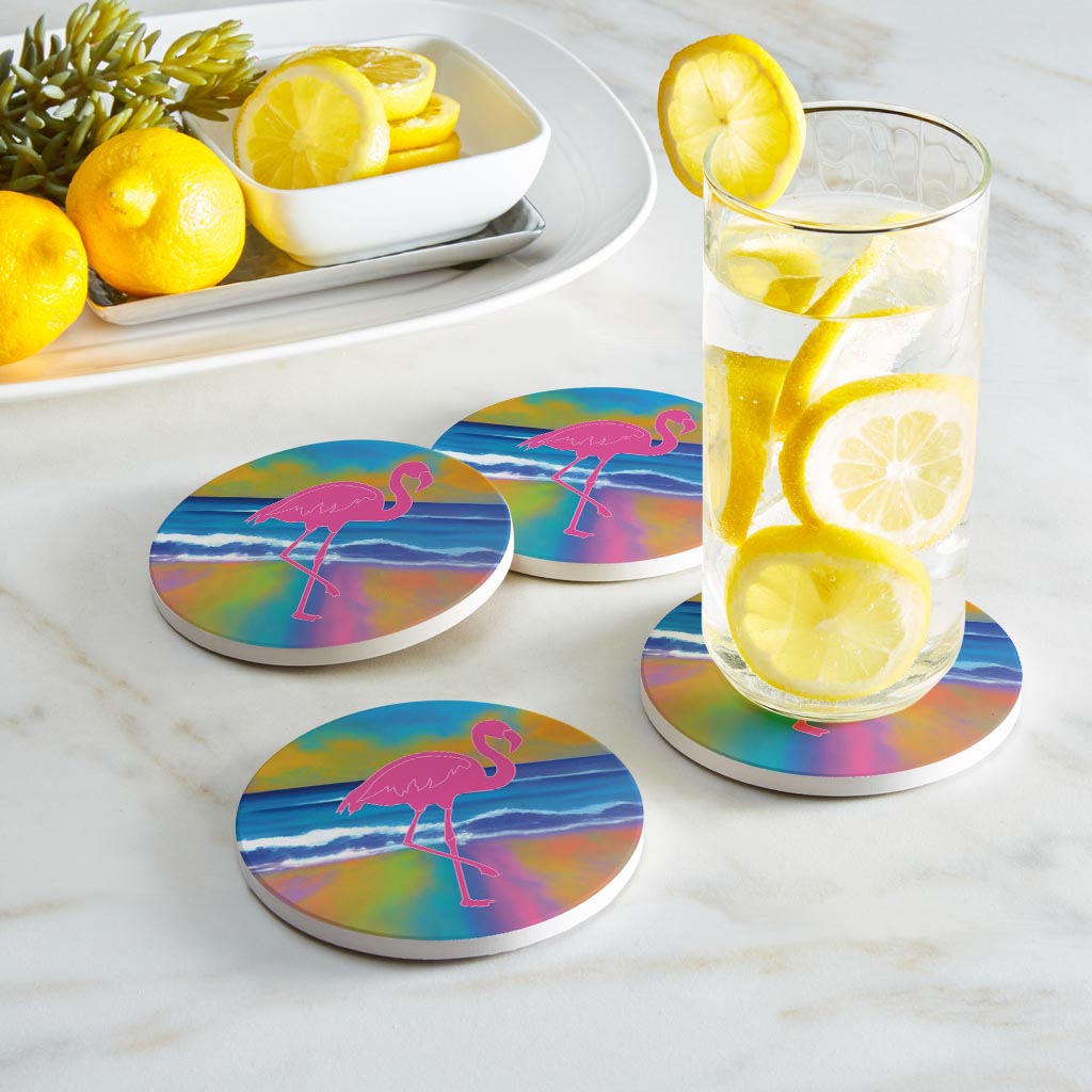 Florida Pink Flamingo Icon| Absorbent Coasters | Set of 4 | Min 2