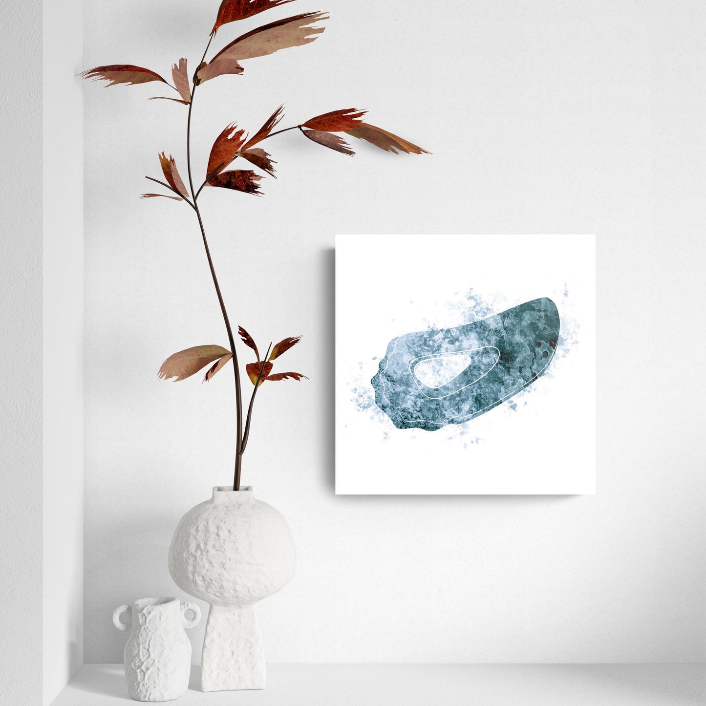 Blue White Water Color Oyster | Hi-Def Glass Art | Eaches | Min 2