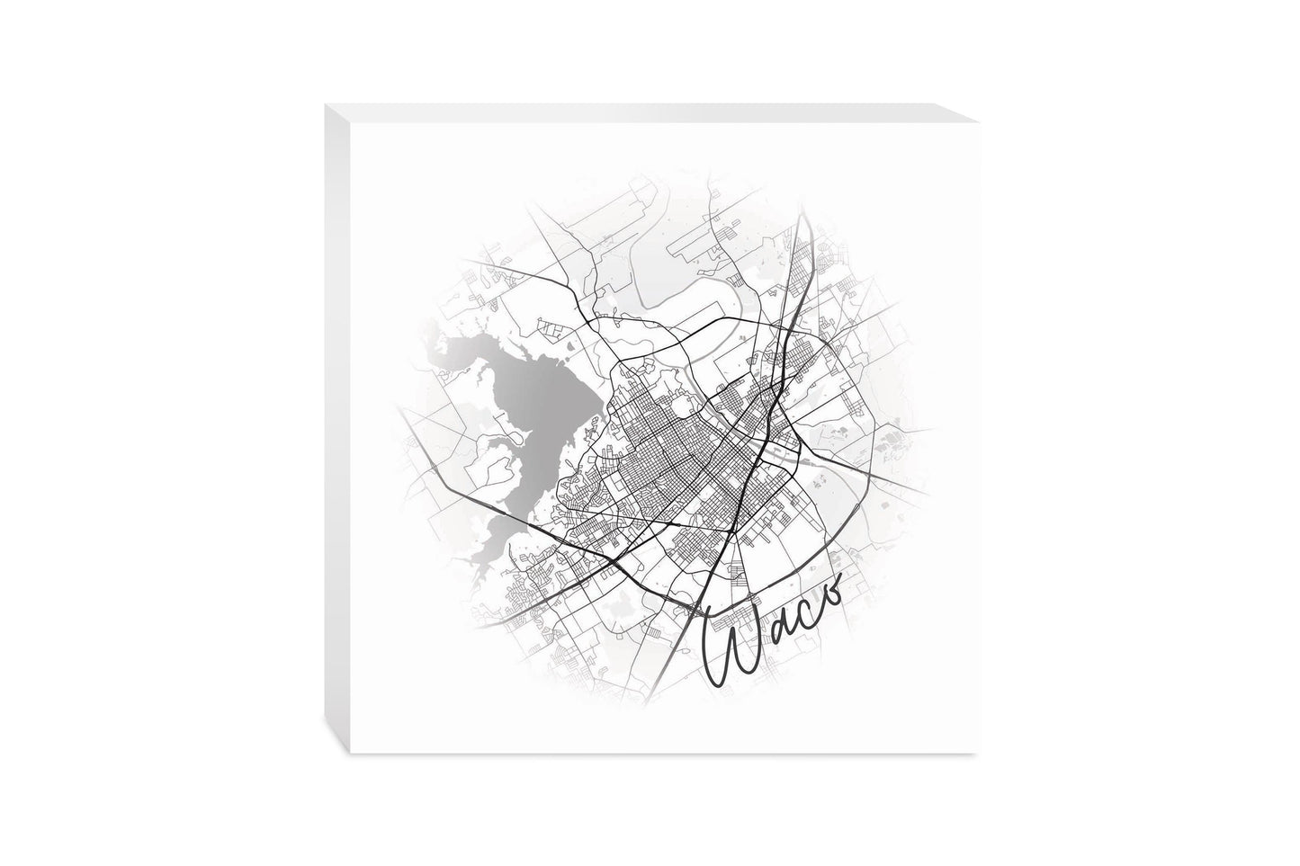 Minimalistic B&W Texas Waco Circle Map | Wood Block | Eaches | Min 2