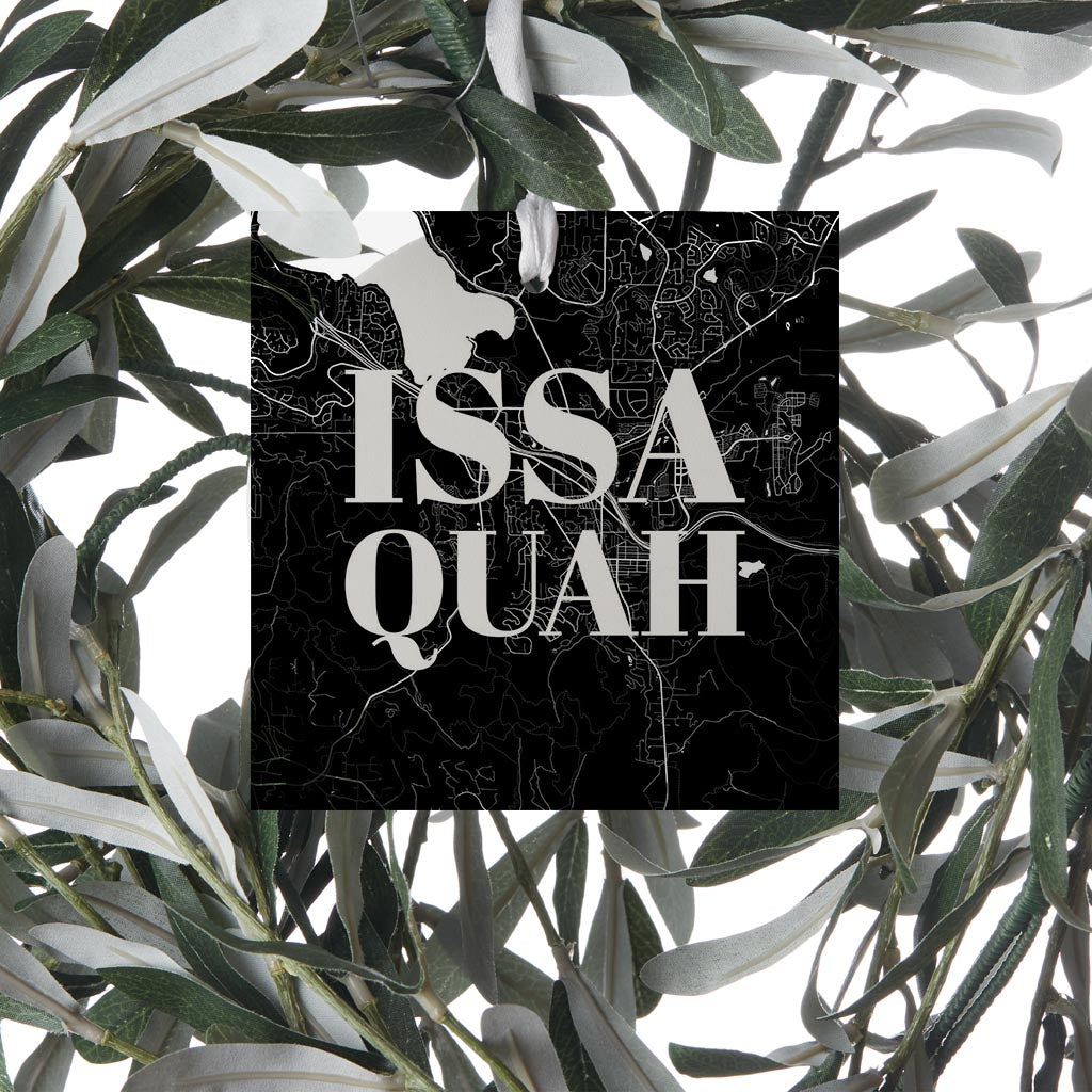 Minimalistic B&W Washington Issaquah Map | Wood Ornament | Eaches | Min 6