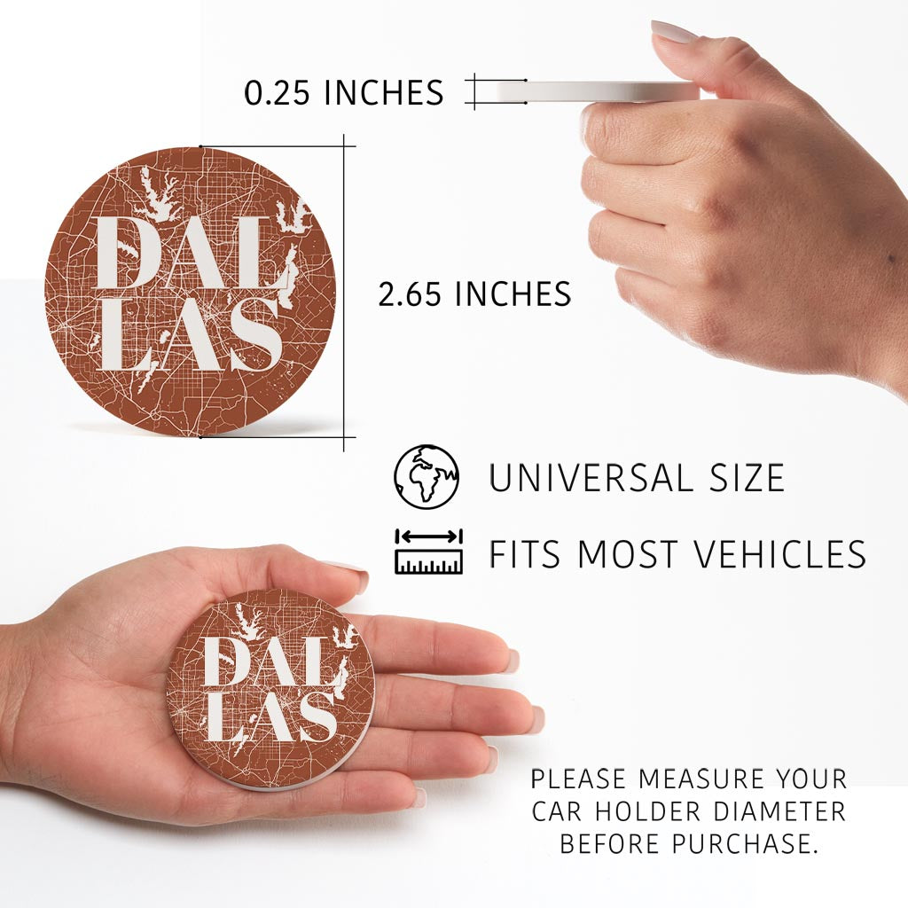 Modern Minimalist Dallas Texas Map | Absorbent Car Coasters | Set of 2 | Min 4